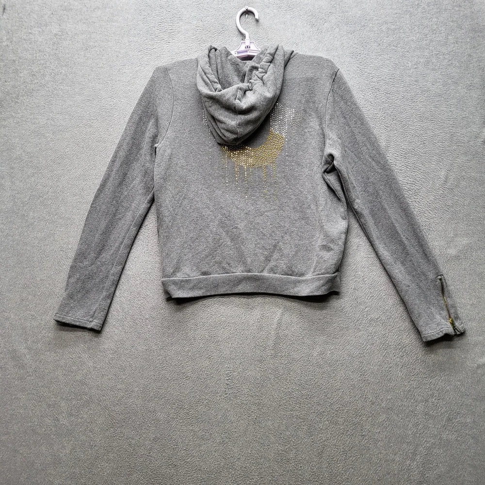 True Religion Women Hoodie M Gray Stud‎ Design Zipper Studded Rhinestones